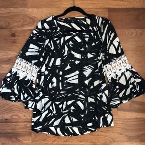 Black & white blouse with bell sleeves